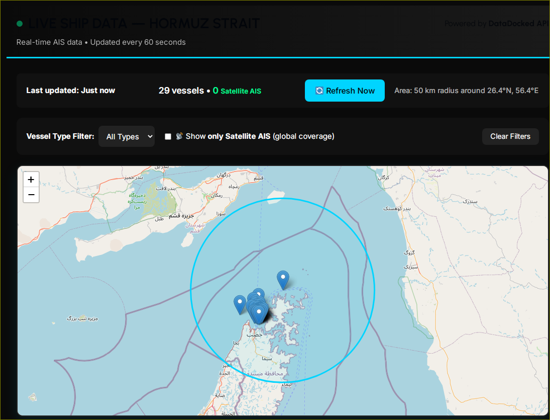 Live ship tracker interface